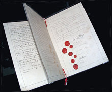 Het oorspronkelijke document van de eerste Conventie van Genève in 1864 resulteerde in de zorg van gewonde soldaten.